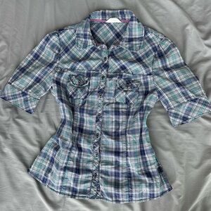 Y2K Garage Blue Multicolor Plaid Shirt